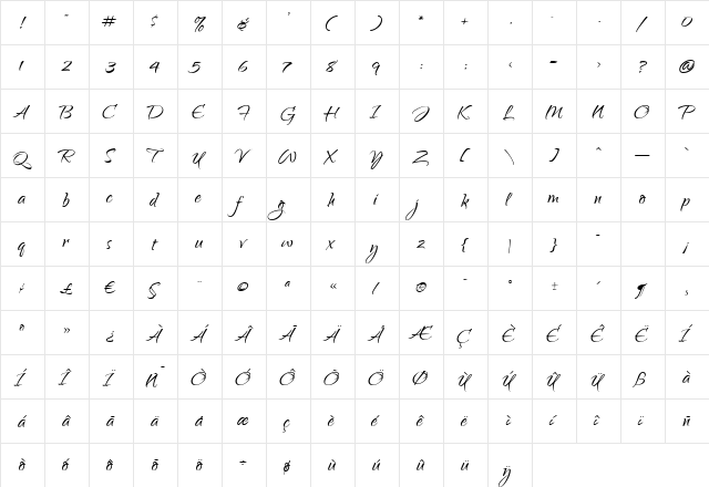Qwigley ROB  glyph index