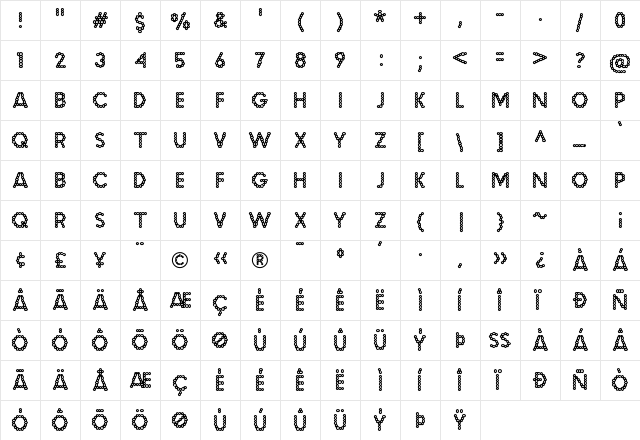 Malache Crunch Regular  glyph index