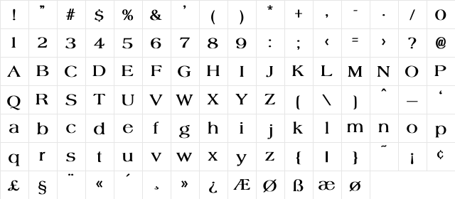 Agate Bold  glyph index