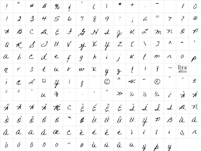 LEHN093 Regular  glyph index