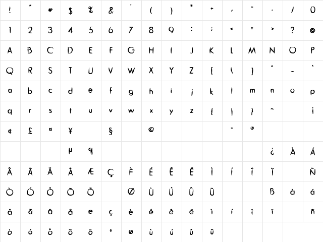 Guitar from Tree Bold  glyph index