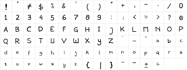 Snowlatte Regular  glyph index
