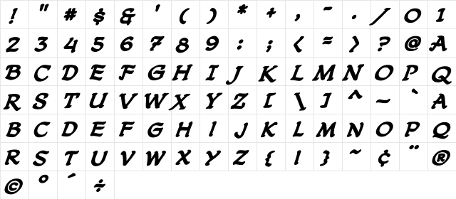 CCDreamland Regular  glyph index