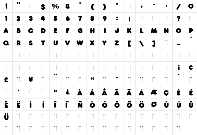 Frankfurter Regular  glyph index