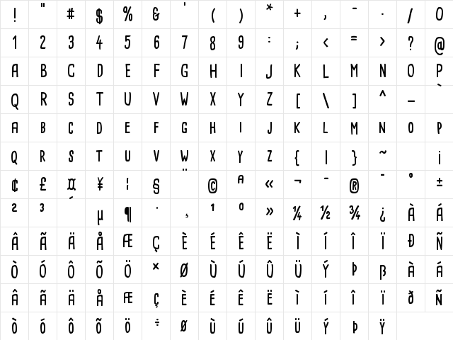 Cardenio Modern Bold  glyph index