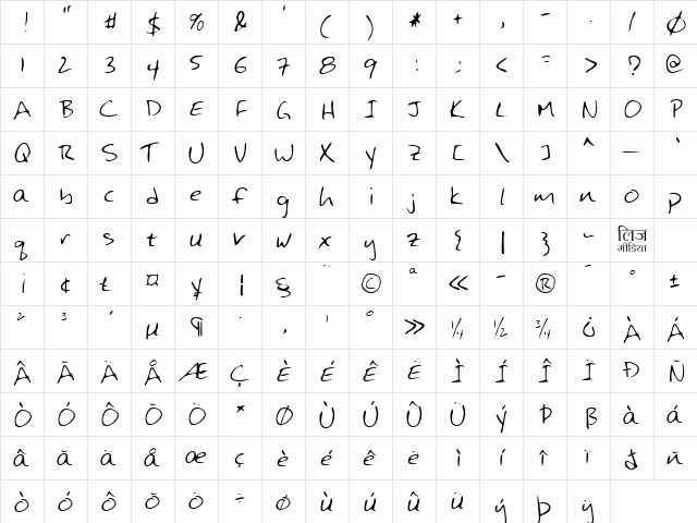LEHN125 Regular  glyph index