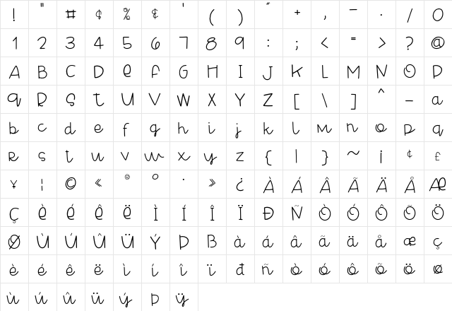 Cheesy Enchilada Regular  glyph index