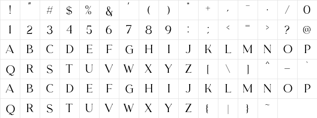 Carentro DEMO Regular  glyph index