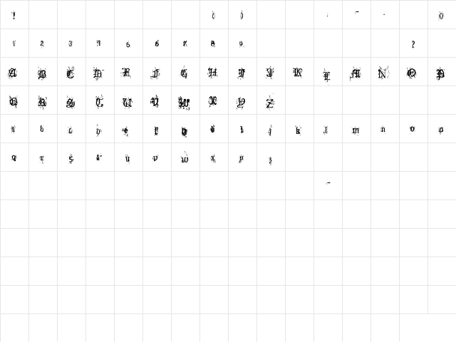 Old English Hearts Regular  glyph index