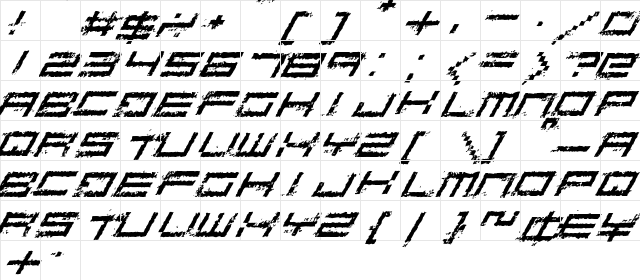 Rusting Robotica Italic  glyph index