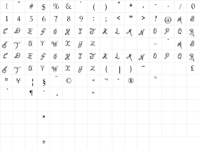 Real People Regular  glyph index
