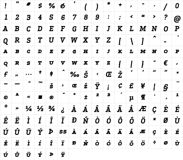 Apex Serif Bold Italic Caps Regular  glyph index