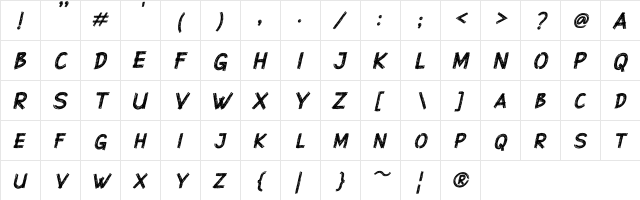 Superstition Rough Brush-DEMO Italic  glyph index