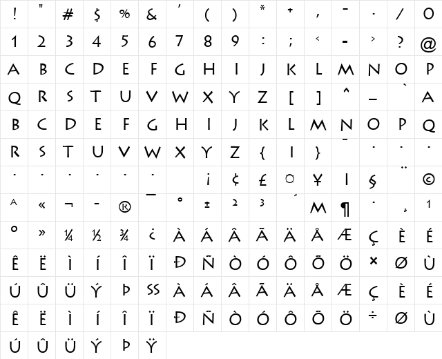 Liste Normal  glyph index