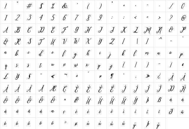 leighton Regular  glyph index