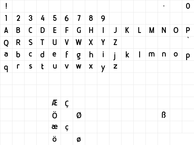 Bloomsburg Regular  glyph index