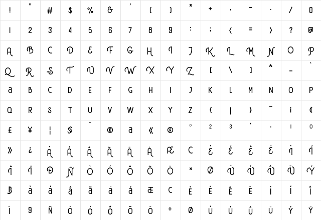Delfina Regular  glyph index