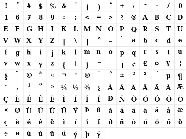 Candida Std Bold  glyph index