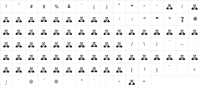 BillyBears Panda Regular  glyph index