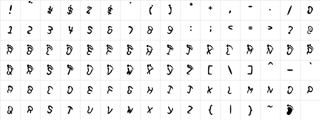 Feetish Regular  glyph index