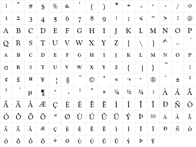 Goudy Becker Handtooled Caps Regular  glyph index