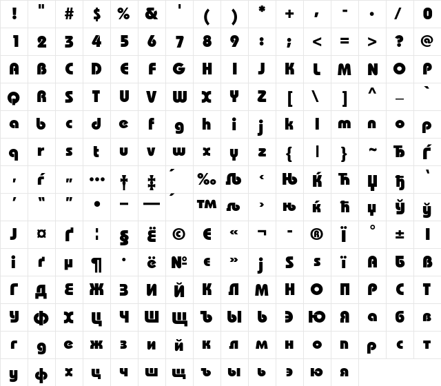 BauhausC Regular  glyph index
