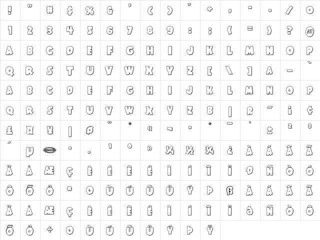 Shablagoo Outline Outline  glyph index