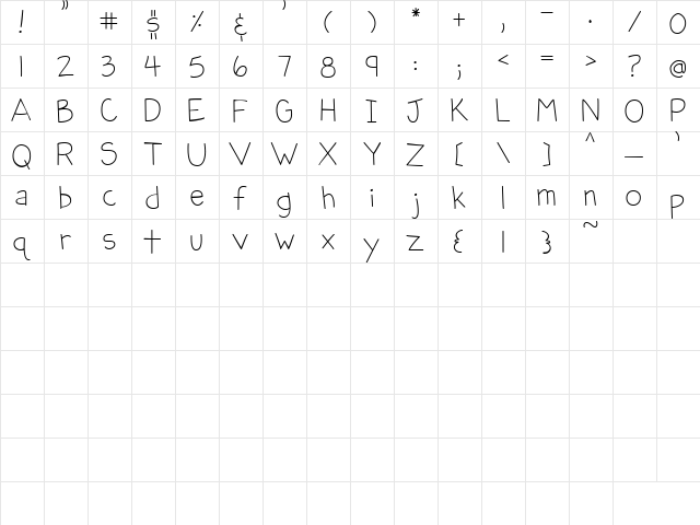 PC Pencil Regular  glyph index
