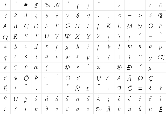 StempSchLigIta Regular  glyph index
