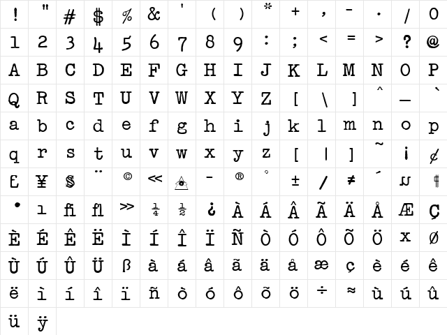 Passport Regular  glyph index