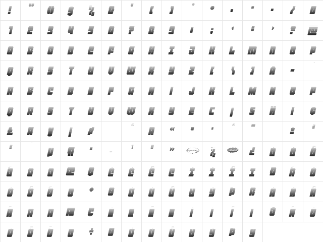 Homebase Gradient Italic Regular  glyph index