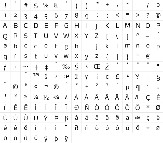 Max-Light Regular  glyph index