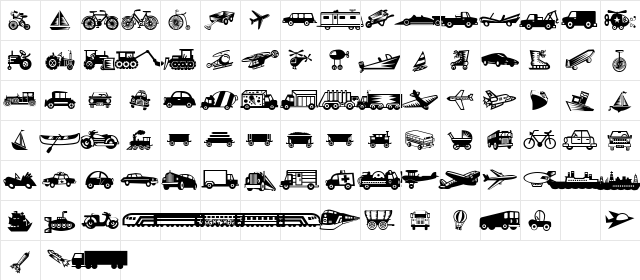 MiniPics LilVehicles  glyph index