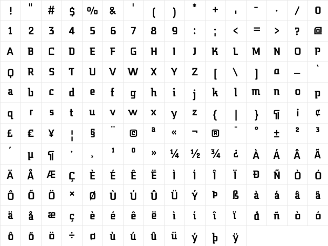 MidnightKernboy Bold  glyph index