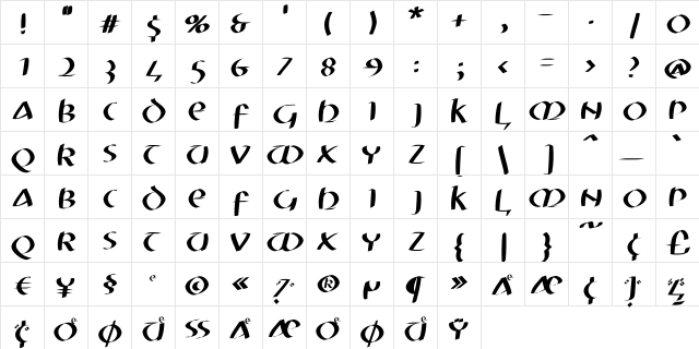 MKUnCialeObliqueFS Regular  glyph index