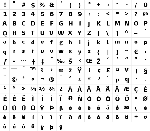 MaxTF-ExtraBold Regular  glyph index