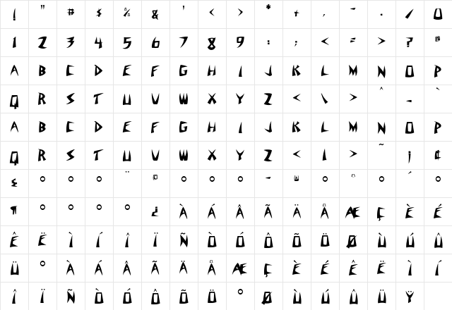 Flyerfonts Regular  glyph index