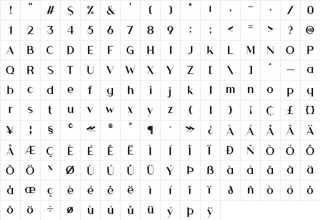 Athena Regular  glyph index