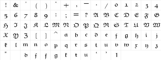 eufm5 Regular  glyph index