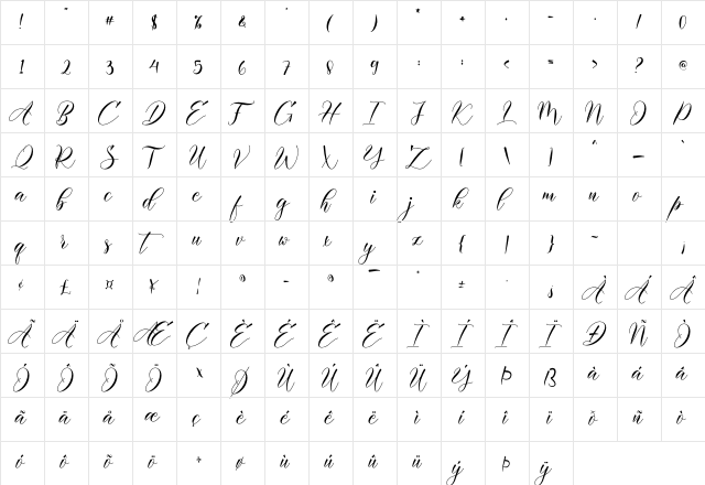 Darelina Regular  glyph index