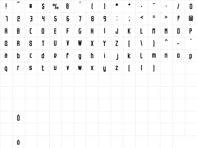 Opeln2001 Szeroki Metro Regular  glyph index