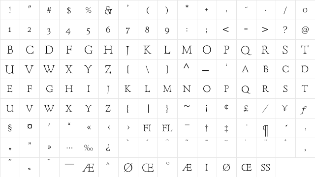 ForumTitlingLightOldStyleFigs Regular  glyph index