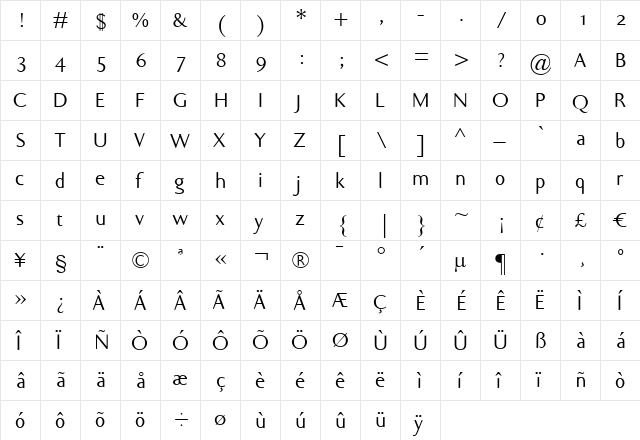 Ela Sans SemiLight Regular  glyph index