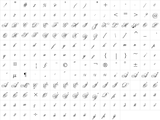 Flemish Script Regular  glyph index