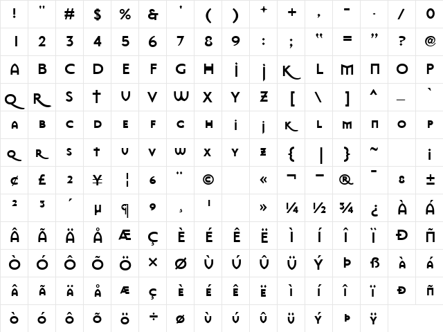 MasonSansBold Bold  glyph index
