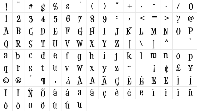 Desigers Bold  glyph index