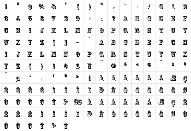 Rosewood Roman  glyph index