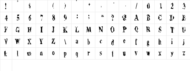 AluminumShredCondensed Regular  glyph index