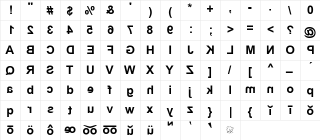 PRMirror Bold  glyph index