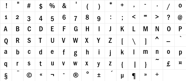 FranklinGothicMediCondOSC Regular  glyph index